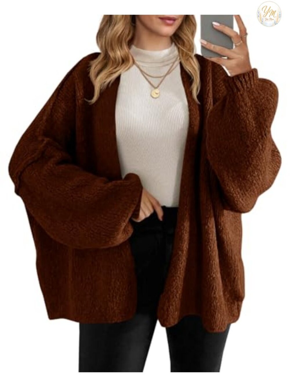 Oversized Open Front Chunky Knit Cardigan Sweater Long Sleeve Women